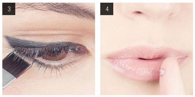  Tăng nét cuốn hút của cat eye bằng cách dùng cọ kẻ viền mi dưới từ gốc đến đuôi mắt, sao cho viền mi dưới nối liền với đường kẻ mí trên tạo thành đường mắt mèo hoàn hảo. Cuối cùng thoa son màu hồng nhạt hoặc màu nude.