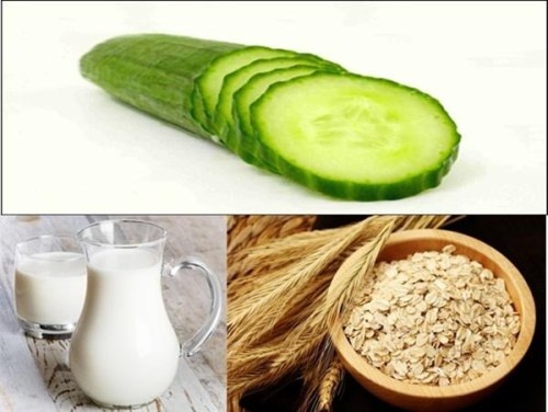 3. Mặt nạ dưa chuột và yến mạch: Mặt nạ này có thể được áp dụng để có được một làn da tươi sáng. Dưa chuột có tính chất làm sáng tự nhiên; nó giúp làm giảm thiểu ảnh hưởng  trên da. Yến mạch giúp làm da sáng tự nhiên. Hãy làm một phần của nước ép dưa chuột và thêm một phần của yến mạch. Bây giờ, thêm một ít sữa. Áp dụng hỗ hợp này lên mặt trong 15 phút. Khi khô, rửa sạch với nước. Mặt nạ này cũng giúp thắt chặt da.
