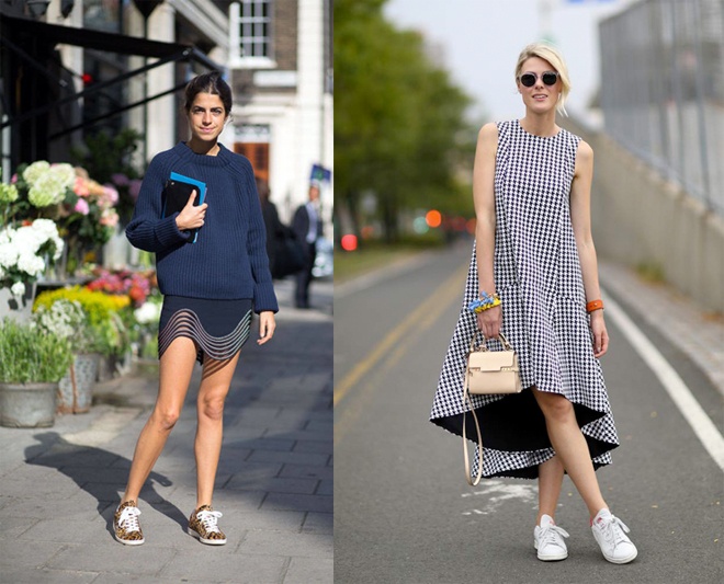  Có hai phong cách kết hợp theo xu hướng này được các fashionista hàng đầu thế giới yêu chuộng, một là kết hợp với áo len phom rộng và váy ngắn như Leandra Medine, blogger nổi tiếng của Mỹ, hai là kết hợp với chân váy maxi hoặc váy xòe rộng phần thân dưới.