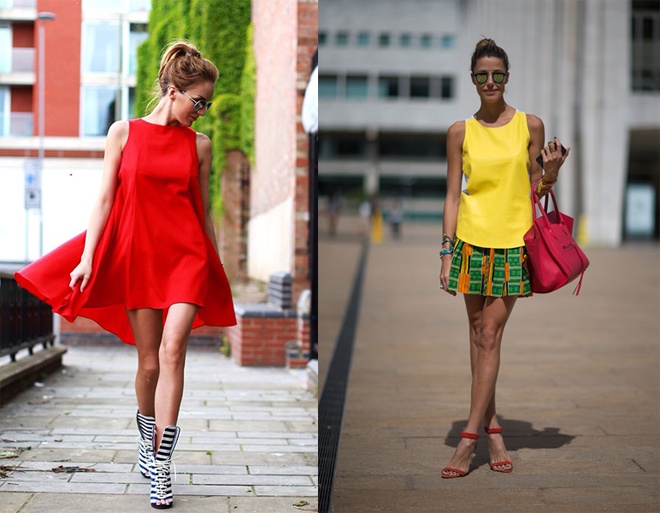 Đỏ và vàng dù khá chói nhưng lại có tác dụng giúp nước da ngăm đen tươi sáng hơn hẳn.