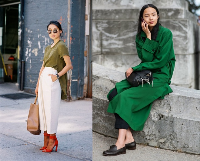 Nếu muốn thật sành điệu, bạn có thể thử trang phục tông xanh, với nhiều độ đậm nhạt khác nhau, một may mắn khiến các nàng da nâu hay da ngăm đen trót yêu màu xanh lá phải thầm ganh tị.