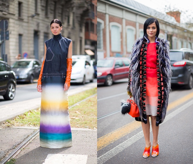 Cách phối màu loang hoặc cùng một bảng màu là lựa chọn của nhiều fashionista cao tay hơn như blogger Leigh Lezark…