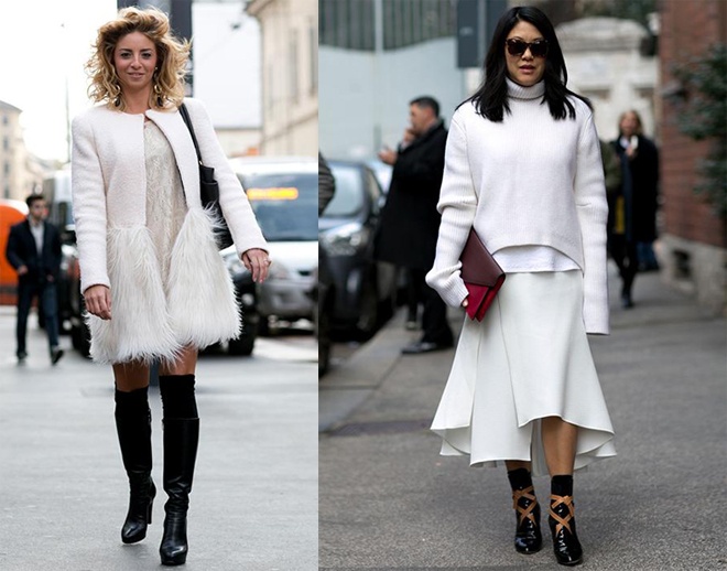 Và white on white được lăng xê trên làng mốt thế giới từ mùa thu đông năm ngoái lại được nhiều fashionista Milan F5 một cách sáng tạo và cuốn hút.