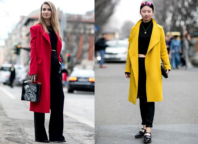 Một chiếc áo khoác ngoài rực rỡ trên set đồ monochrome nguyên cây đen của các fashionitsa Milan là kiểu mix, match an toàn và thanh lịch nhất mà bạn có thể dễ dàng áp dụng.