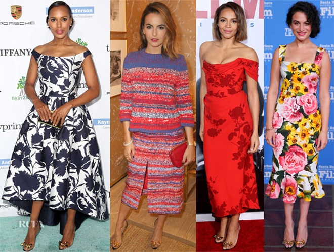 Thậm chí không hẹn mà gặp 4 mỹ nhân đình đám của làng giải trí thế giới gồm Kerry Washington, Camilla Belle, Carmen Ejogo và Jenny Slate đều cùng diện 1 kiểu giày đính nơ vàng tinh tế của Christian Louboutin.