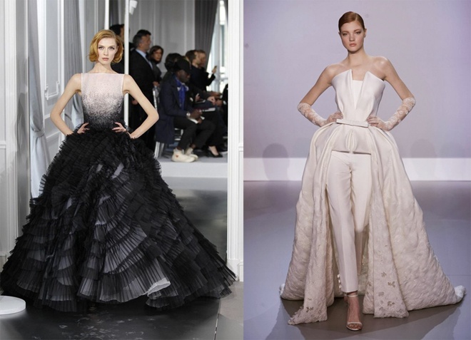 Các nhà thiết kế nổi tiếng thế giới như Vera Wang, Alexandre Mcqueen, Reem Acra… đã dần đưa váy cưới thoát khỏi kiểu mẫu và màu sắc truyền thống. Trong khi Vera Wang, Reem Acra cho ra đời hàng loạt mẫu váy cưới đen tuyền thay vì trắng tinh khiết cổ điển, Alexandre McQueen đi đầu với những ứng dụng tầng lớp 3D táo bạo trên váy cô dâu thì Ralph & Russo “lăng xê” kiểu thiết kế áo cưới kết hợp quần thay chân váy như thường thấy… 