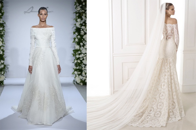 Nếu các bạn gái có bờ vai quá nhỏ có thể chọn áo cưới tay dài với phần cổ trễ, thì những bạn gái có bắp tay to nên cân nhắc các thiết kế có phần tay ôm nhẹ, không quá nhiều họa tiết trang trí ở khu vực này.