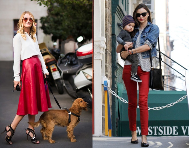 Một gợi ý mix, match màu đỏ đơn giản và an toàn nhất cho những ai muốn bắt đầu làm mới mình với sắc nóng nồng nàn này, là hãy chọn chân váy hoặc quần skinny màu đỏ, kết hợp với áo trắng hoặc xám.