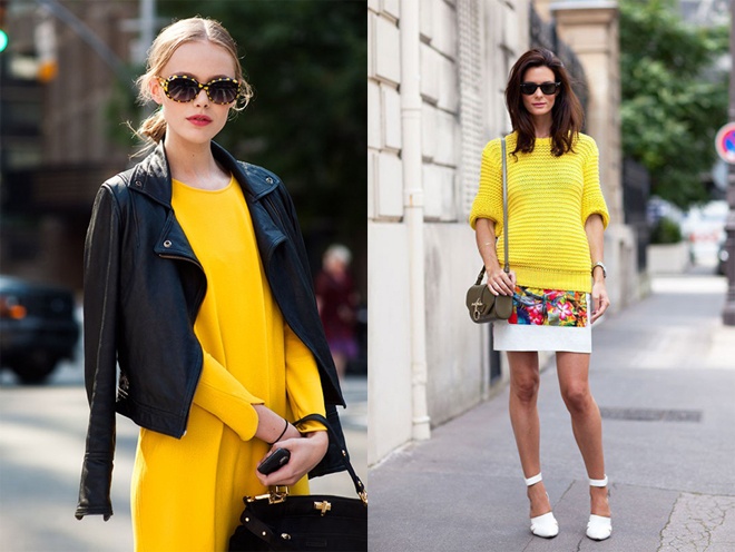 Và như đỏ, vàng dễ kết hợp an toàn với trắng hoặc đen.