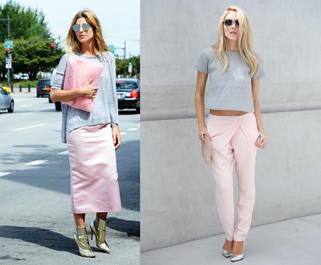 Cách bắt đầu dễ và hợp thời trang nhất là chọn áo khoác, hoặc váy có màu hồng pastel, rồi mix cùng các trang phục có gam màu xám hoặc trắng.