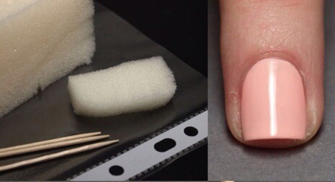 Bắt tay vào việc bằng cách “sưu tầm” đầy đủ các nguyên vật liệu cần thiết gồm vài miếng bọt biển, tăm và tăm bông, 1 lọ sơn bóng không màu và 2 – 3 lọ sơn có màu sắc khác nhau. Sơn phủ toàn bộ móng tay trước tiên với màu sơn nhạt nhất.