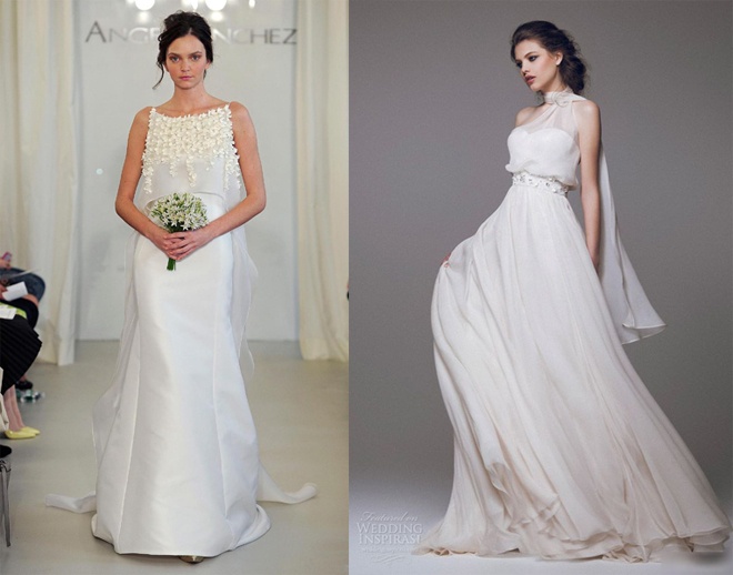 Hoặc chọn váy cô dâu đơn giản, kèm khăn choàng thật thanh lịch và độc đáo phía trên vai.