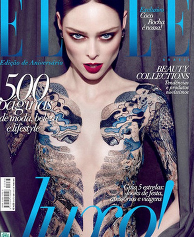 4. Coco Rocha. Sexy và gợi cảm là những cảm nhận đầu tiên của độc giả khi trông thấy bức ảnh bìa mà siêu mẫu Coco Rocha chụp cho tạp chí Elle Brazil. Nhưng mỹ nhân này lại nổi nóng với những gì chuyên viên photoshop đã thực hiện trên hình ảnh cơ thể mình.