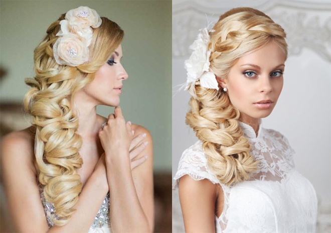 2. Tết bím kết hợp lọn xoăn. Kỳ công hơn tóc bím bình thường, kiểu tóc này rất phù hợp với những cô dâu có mái tóc dày và dài đến ngang lưng.