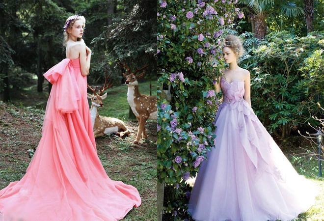 5. Màu nhạt. Những gam màu nhẹ nhàng như pastel, nude… đang rất được ưa chuộng trong làng mốt những năm vừa qua, và vẫn còn “càn quét”xu hướng váy cưới 2015.