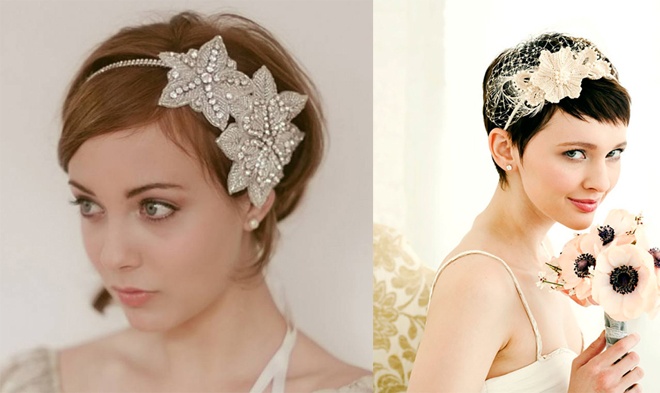 Băng đô cài tóc trang trí hoa, hạt cườm hoặc thủy tinh long lanh là cách nhanh nhất để bạn làm điệu cho mình khi tóc quá ngắn như thế này.
