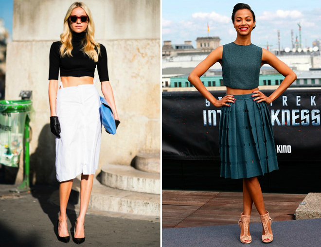 Mix crop-top với chân váy cạp cao...