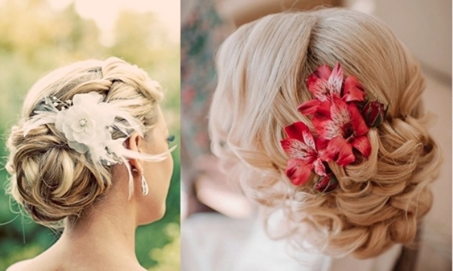 Cài thêm các loại hoa tươi đang rất được yêu chuộng trong mùa cưới như lan, cẩm tú cầu, hồng, hoa nhí…, kết hợp váy áo cô dâu cổ rộng, cổ chữ V khoe vai thon sẽ giúp nâng nét duyên của bạn thêm gấp nhiều lần, khiến ai cũng phải ngoái nhìn.