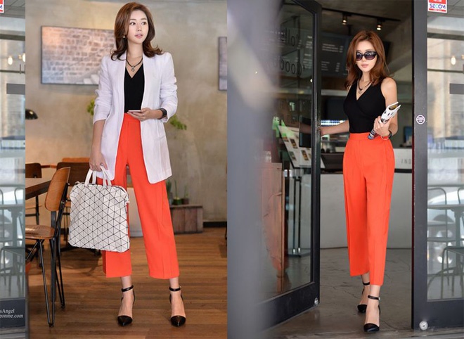 Các thiết kế áo công sở mới lạ hoặc áo thun không tay, dáng ôm gợi cảm cũng sẽ “hợp cạ” cùng 2 kiểu quần âu lạ mắt này.