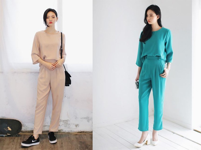 3. Diện nguyên cây. Thay vì đóng bộ quần âu và áo sơ mi màu sắc khác nhau, bạn hãy thử phối theo kiểu monochrome cùng màu sắc.