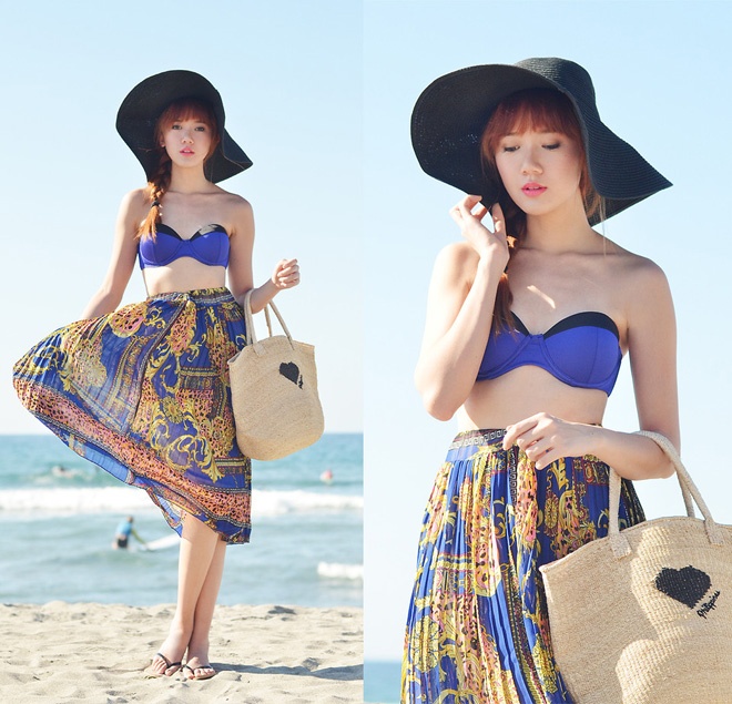 Theo Camillie Co, các kiểu áo tắm 2 mảnh, màu sắc tươi sáng, rực rỡ khi phối cùng chân váy sẽ giúp bạn thêm rạng ngời, nổi bật giữa biển đông người.