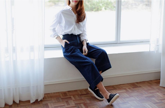 5. Jeans culottes. Cùng với trào lưu quần âu culottes công sở, các kiểu quần jeans  theo xu hướng mới nhất này cũng đang trở thành street style rất được yêu chuộng.
