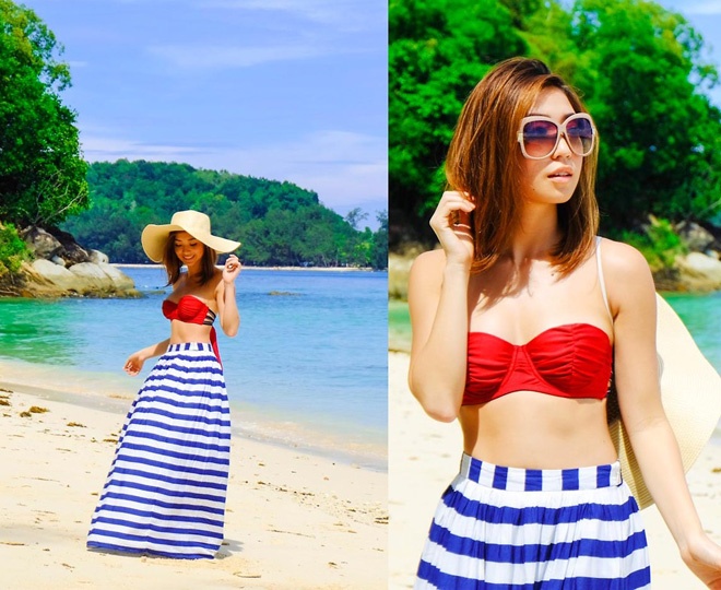 Và đừng quên mang theo váy maxi khi đến bể bơi như Kryz Uy. Chúng có tác dụng che chắn đôi chân xinh khỏi nắng nóng sau những giây phút thư giãn tuyệt vời dưới làn nước mát.