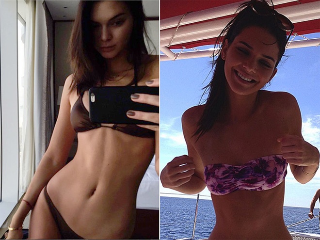 Cô em gái của Kim Kadashian, Kendall Jenner, cũng không bỏ lỡ cơ hội khoe vẻ đẹp tươi trẻ và 3 vòng quyến rũ qua những bộ bikini bé xíu.