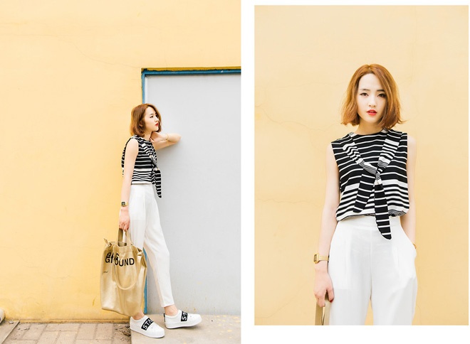 Nếu yêu thích phong cách này, bạn hãy tận dụng tối đa độ sành điệu từ sự kết hợp của 2 gam màu đen, trắng.