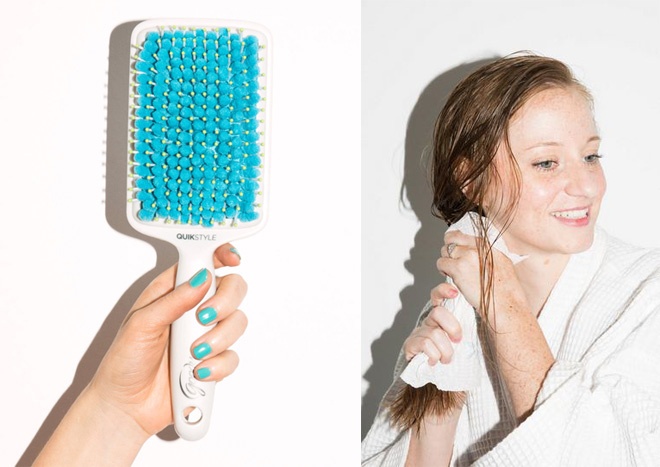 Khăn giấy cũng giúp bạn lau khô tóc nhanh hơn 30% so với dùng máy sấy. Hoặc 1 chiếc lược bông như hình trên để thấm bớt nước trước khi dùng máy sấy.