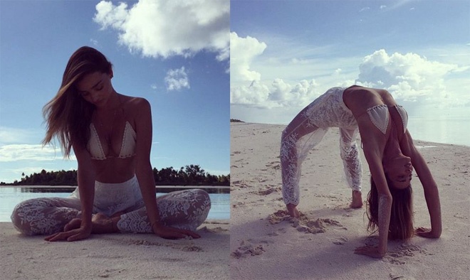 Nổi tiếng là bà mẹ 1 con quyến rũ nhất nhì Hollywood nên dù không diện nguyên bộ bikini, Miranda Kerr vẫn đủ sức “đốt cháy” mọi ánh nhìn trên bãi biển.