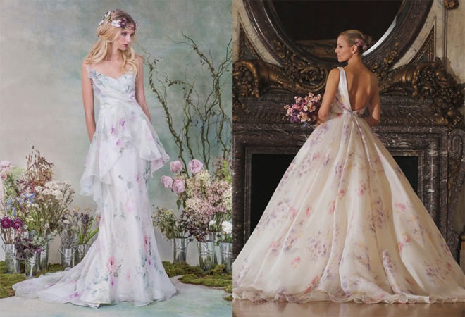 Váy cưới họa tiết hoa ngọt lịm cũng rất thích hợp cho bạn gái thích váy cưới điệu đà và khác biệt.