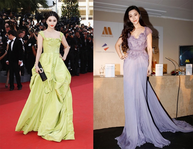 Tóc bới cao hoặc buông dài tự nhiên, uốn xoăn nhẹ phần đuôi tóc giúp ngôi sao của làng giải trí Hoa ngữ thêm nổi trội giữa dàn chân dài đình đám thế giới.