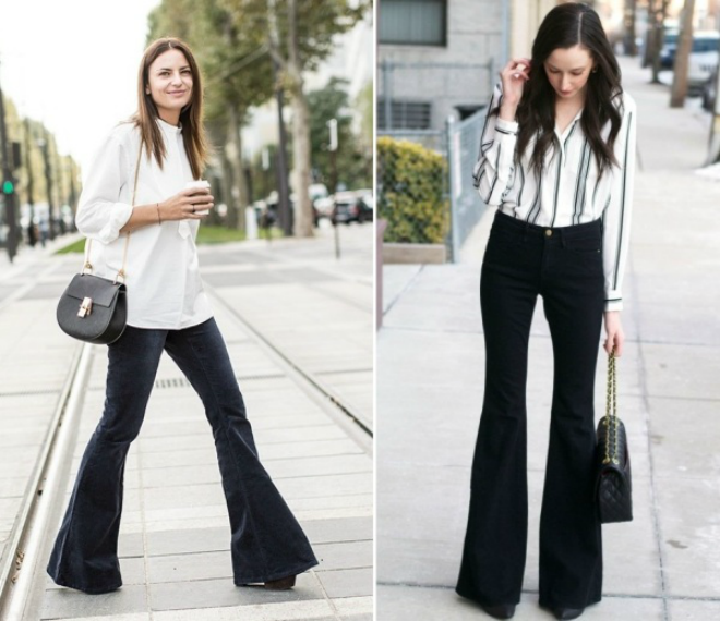 Trong khi đó, jeans loe kết hợp cùng sơ mi và các phụ kiện thích hợp tạo ra phong cách cổ điển và thanh lịch. 