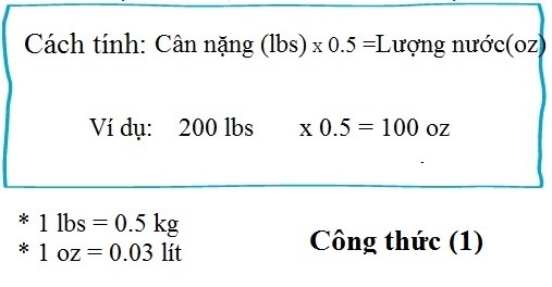 Công thức tính lượng nước cần uống mỗi ngày theo cân nặng của từng người.