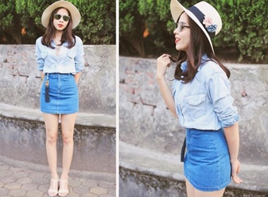 Sao Viet goi y 10 mau vay denim cho mua thu hinh anh