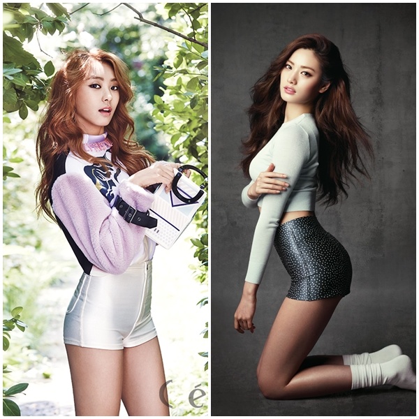 Hyeri ấn tượng khi khéo léo phối blazer kẻ tartan với croptop bó sát, chân váy da vạt chéo và đôi bốt da hầm hố, phong cách. Diva xứ Kim Chi Ailee cũng diện kèm váy liền cùng họa tiết, nhưng cô nàng lại mang tới hình ảnh thanh lịch, cuốn hút khi phối với nhiều phụ kiện và giày cao gót ánh kim.