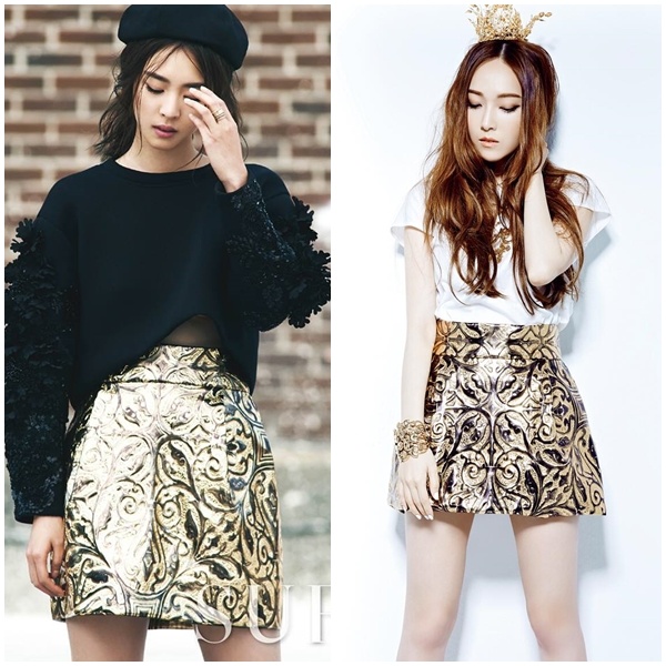 Với lợi thế thân hình như siêu mẫu nên cả Bora lẫn Nana đều không ngần ngại diện chiếc quần bó sát vải bóng của hãng American Apparel. Bora phối kiểu quần short bó sát màu trắng ngà cùng với chiếc áo len hợp kim màu tím pastel trong khi Nana diện quần short họa tiết đốm trắng với croptop tối giản và tất lửng.