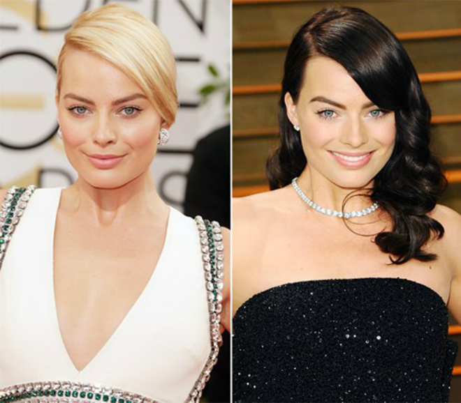 Diễn viên Margot Robbie gây ấn tượng với mái tóc nâu đen khác lạ. Màu tóc cổ điển này giúp người đẹp The Wolf of Wall Street làm mới phong cách tóc vàng hiệu quả.