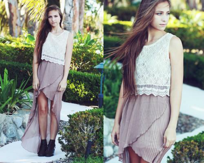 Bạn có thể chọn kiểu váy high low với độ dài chấm đất khi mix kèm crop top và ankle bốt.