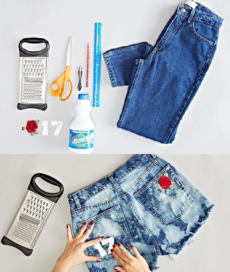 8. Bạn có thể thay đổi diện mạo cho chiếc quần jeans cũ bằng cách tẩy trắng. Bạn có thể cắt ngắn và đính thêm các chi tiết nhỏ để chiếc quần thêm bắt mắt.
