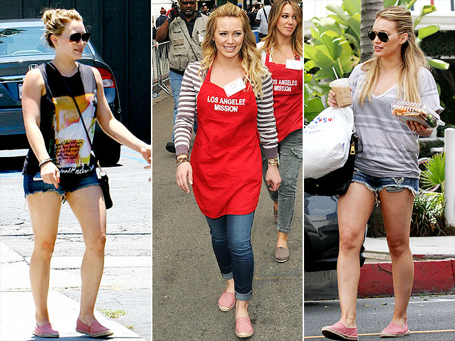 Cô nàng Hilary Duff chọn một thiết kế đế cói nhẹ nhàng với gam màu hồng nữ tính. Ảnh: Atspace.