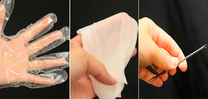 6. Đeo bao tay  Bạn có thể dùng bao tay một lần khi nặn mụn, hoặc lót tay với một chiếc khăn ướt, hay dùng dụng cụ nặn mụn. Cách này sẽ giúp tay đỡ thì mạnh và da gây ra vết thâm và sẹo.