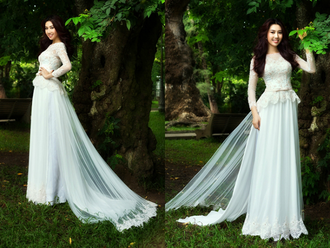 Váy cưới peplum giúp cô dâu che được vòng 2 hơi
