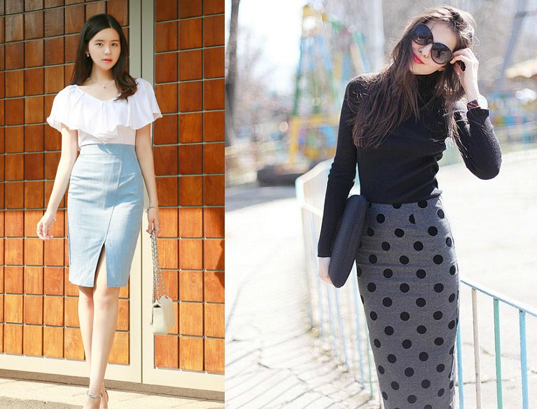 4. Chân váy bút chì: Vừa gợi cảm lại pha chút thanh lịch, item dễ tính này có thể nhanh chóng kết thân với bất cứ món đồ nào: thun tươi trẻ, sơ mi thanh tao, len sweater thời thượng hay trench coat dáng dài sành điệu.