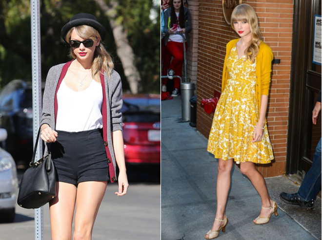 7. Cardigan: Taylor Swift thường chọn cardigan cùng tông màu với váy khiến bộ trang phục ấn tượng hơn.