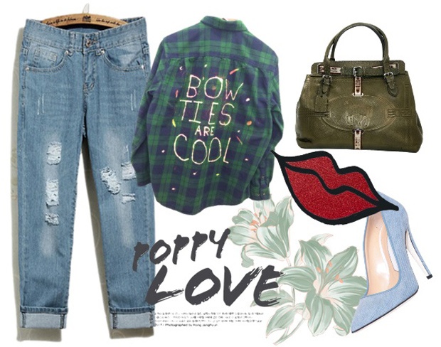 Set đồ 3: Chiếc áo sơ mi caro oversize mang lại cảm giác thoải mái, tự do khi mix với jeans boyfriend. Bạn có thể phá cách set đồ với một đôi giày cao gót bít mũi kết hợp túi xách da mềm và son đỏ.