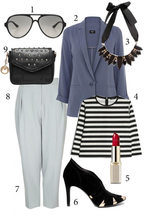 Thứ 2: Blazer xanh navy có thể dễ dàng kết hợp cùng nhiều trang phục. Hãy thử kết hợp cùng quần baggy xanh nhạt và giày cao gót mũi nhọn nếu bạn muốn vẻ ngoài thanh lịch mà vẫn nổi bật.