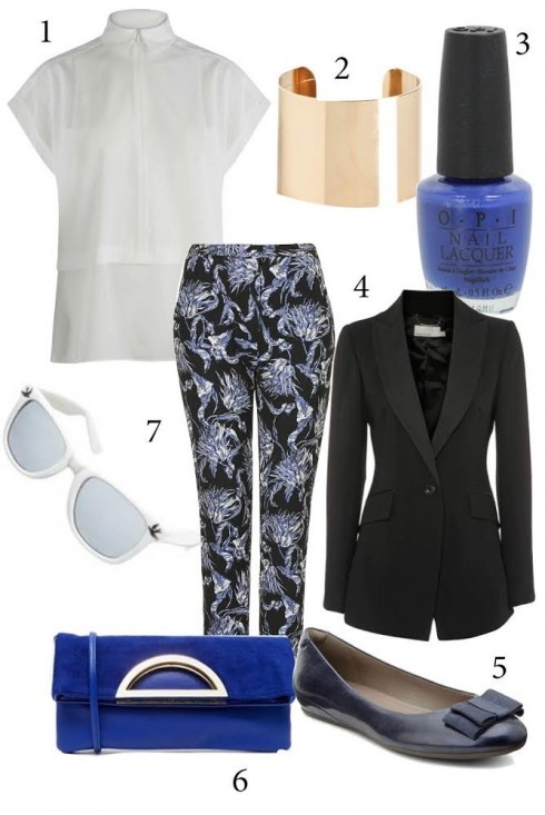 Chủ nhật:Quần in hoa + áo somi trắng đơn giản + blazer đen - công thức đơn giản biến bạn thành cô nàng năng động và phong cách.