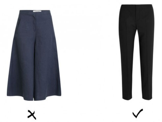 3. Chọn quần: Những chiếc quần tây ống rộng, đặc biệt là quần culottes, sẽ